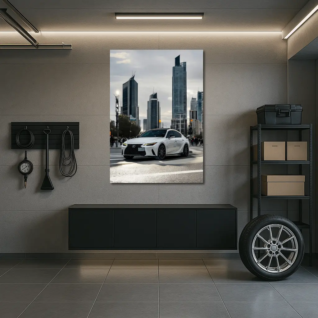 Lexus IS White Sedan City Skyline – Wall Art