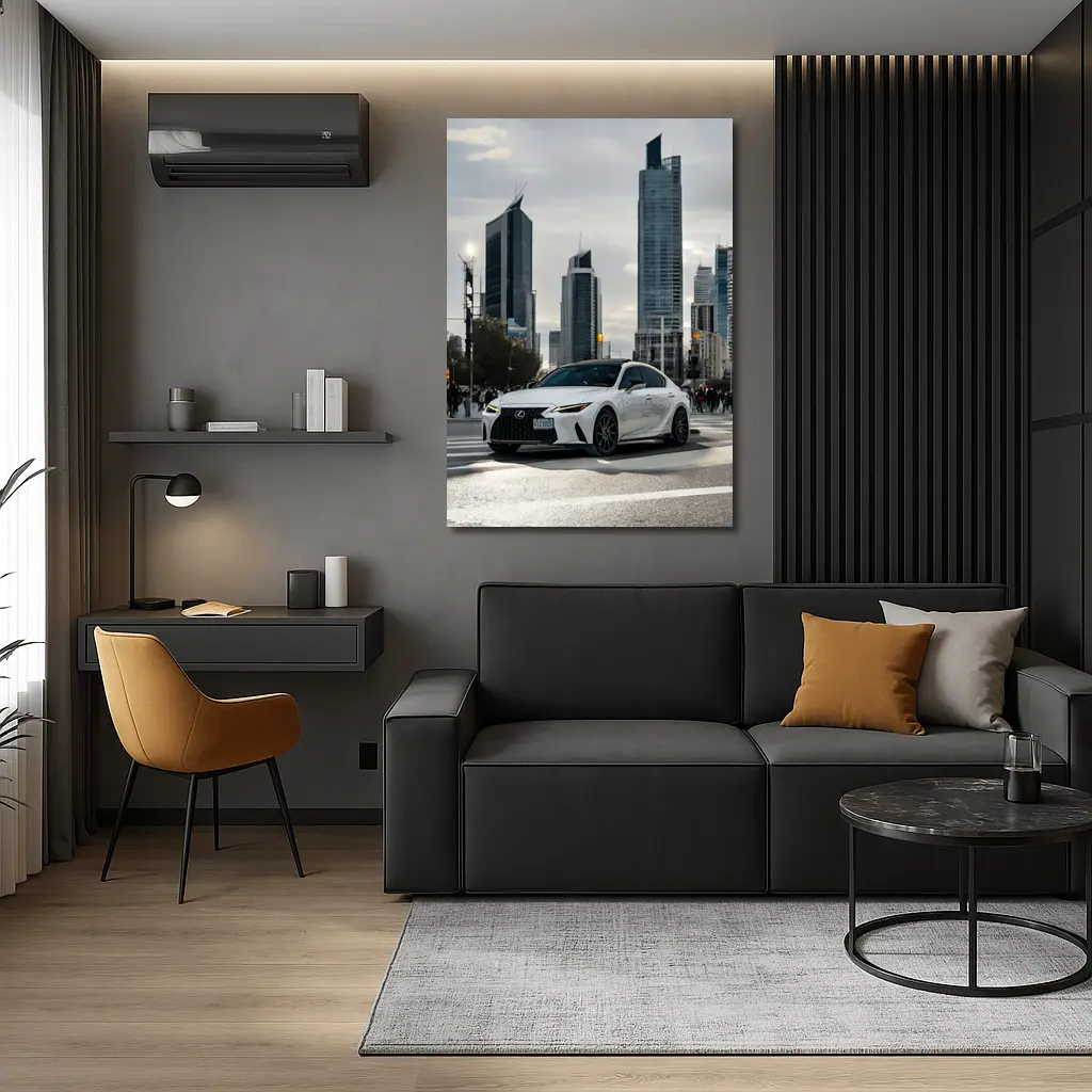 Lexus IS White Sedan City Skyline – Wall Art