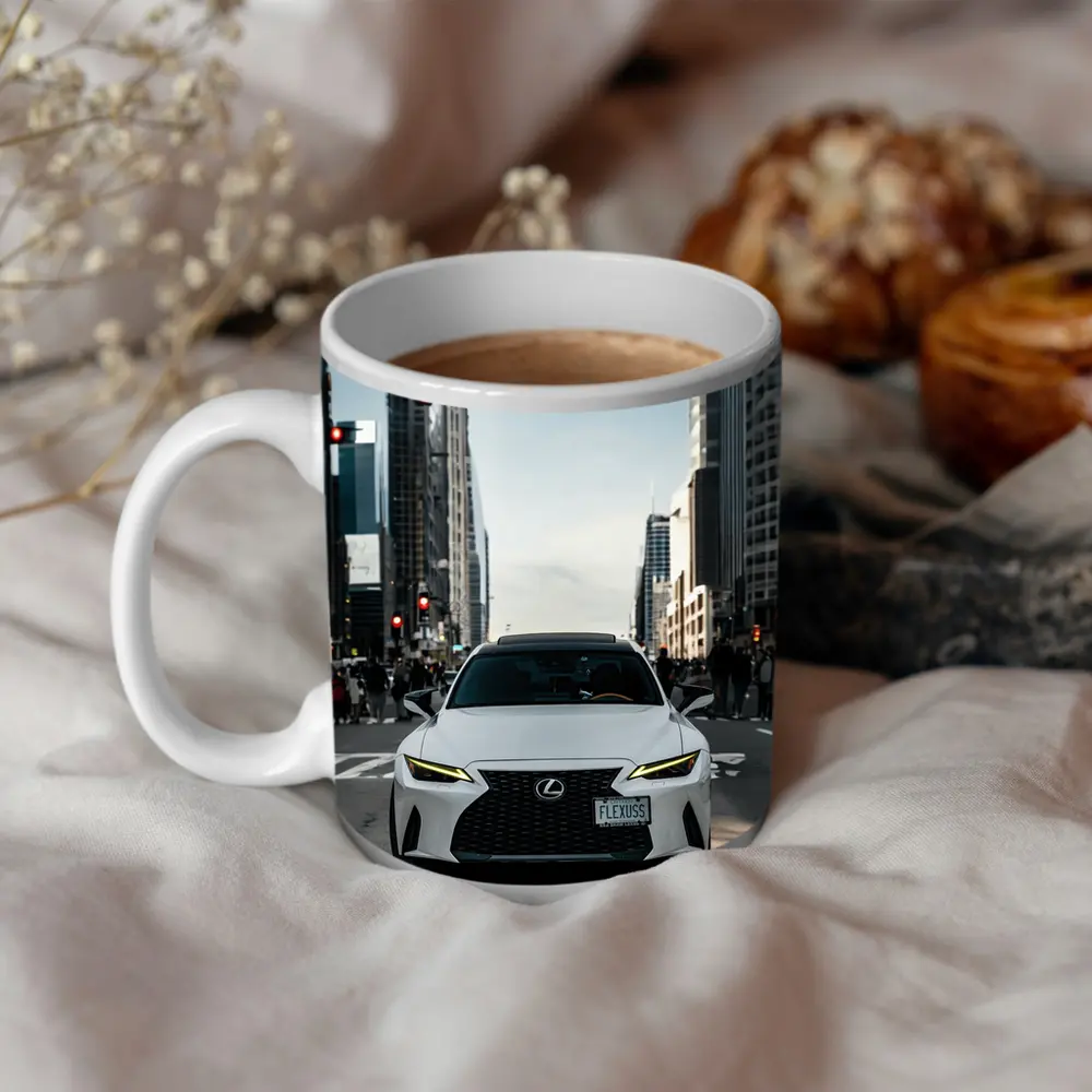 White Lexus IS City Street Front View – Mugs