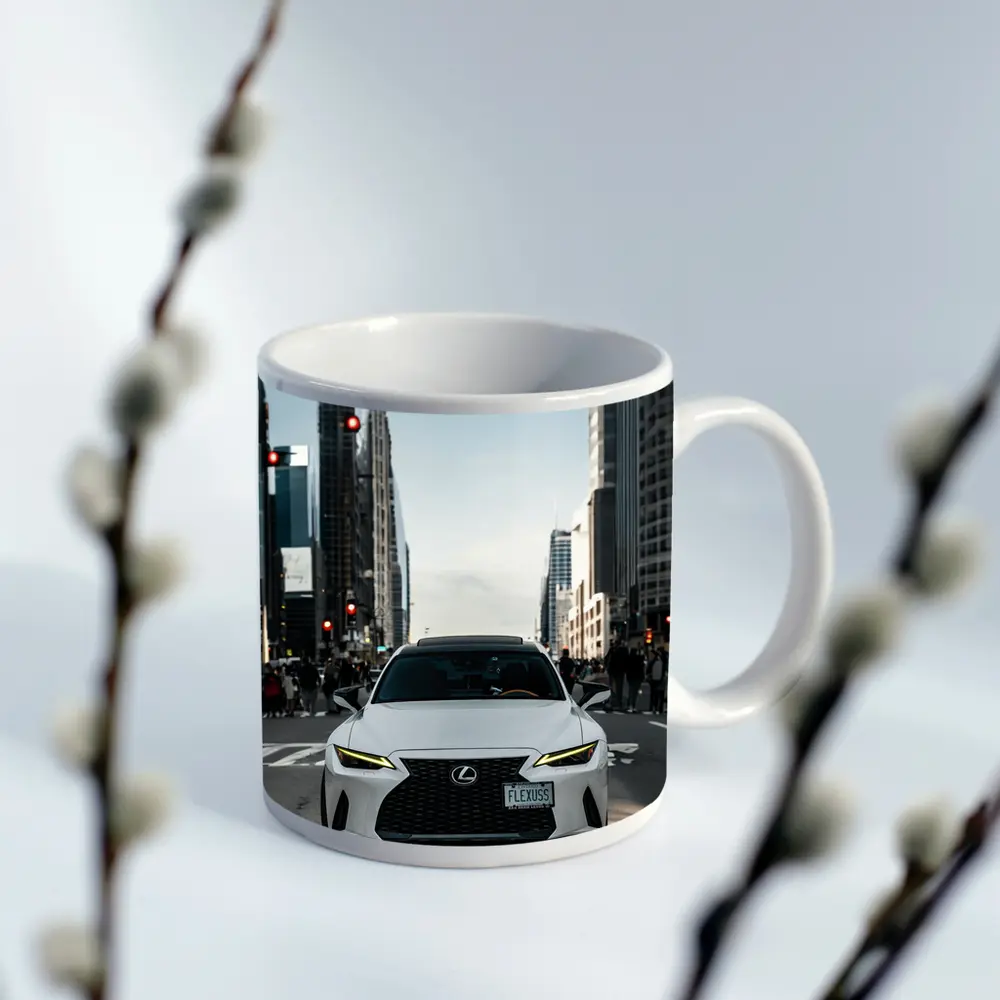 White Lexus IS City Street Front View – Mugs