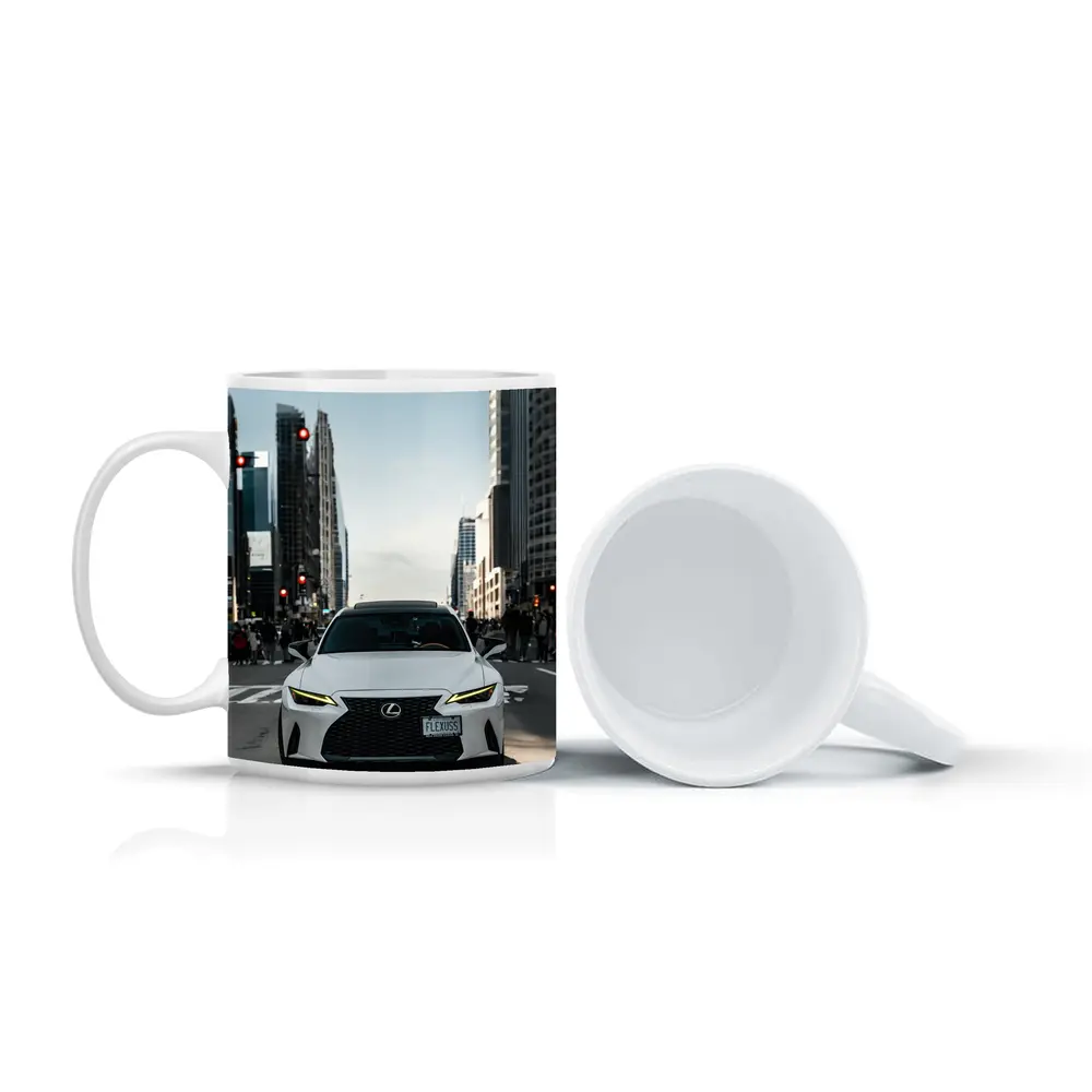 White Lexus IS City Street Front View – Mugs