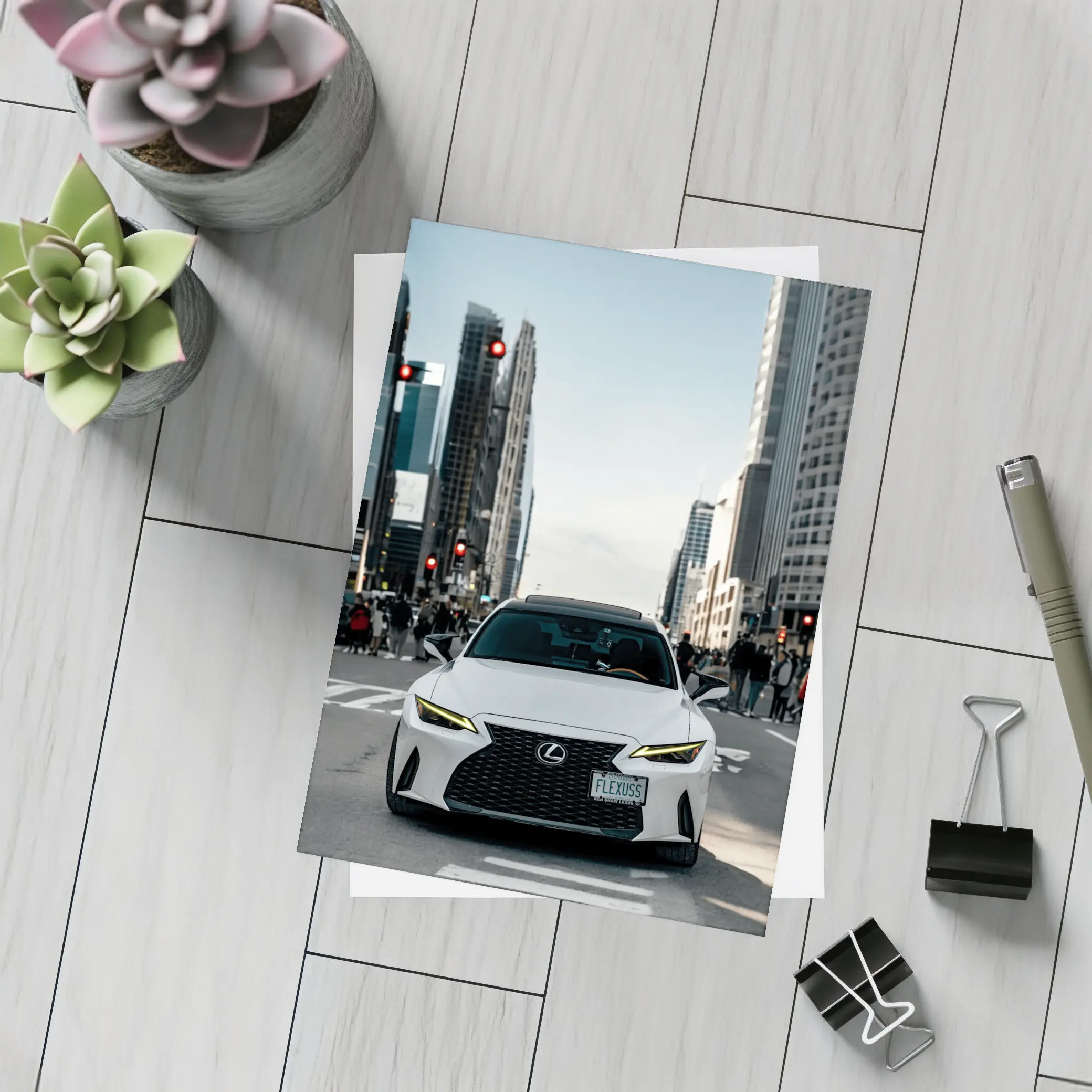 White Lexus IS City Street Front View – Postcards