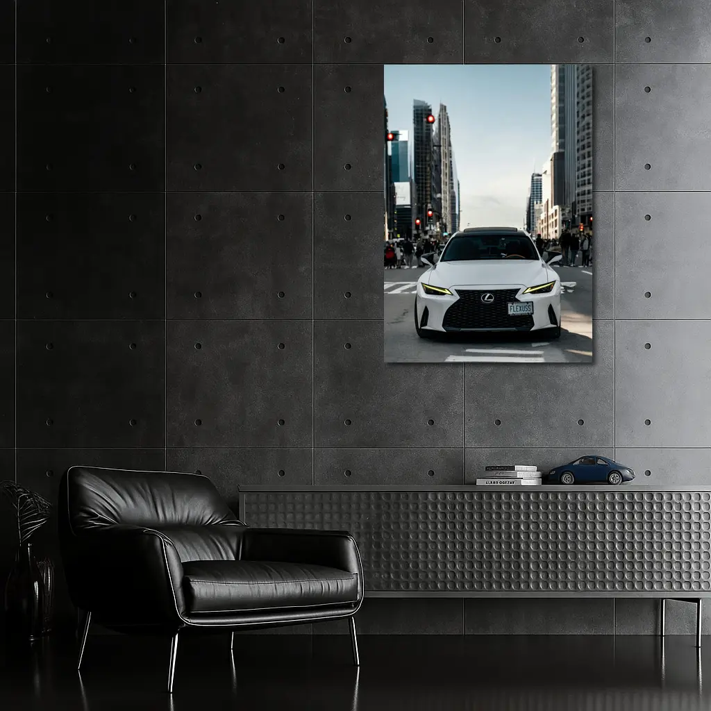 White Lexus IS City Street Front View – Wall Art