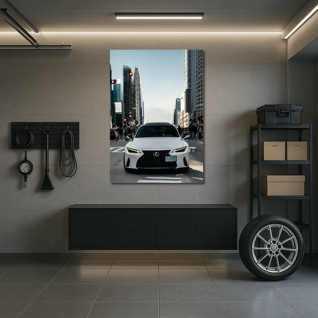 White Lexus IS City Street Front View – Wall Art