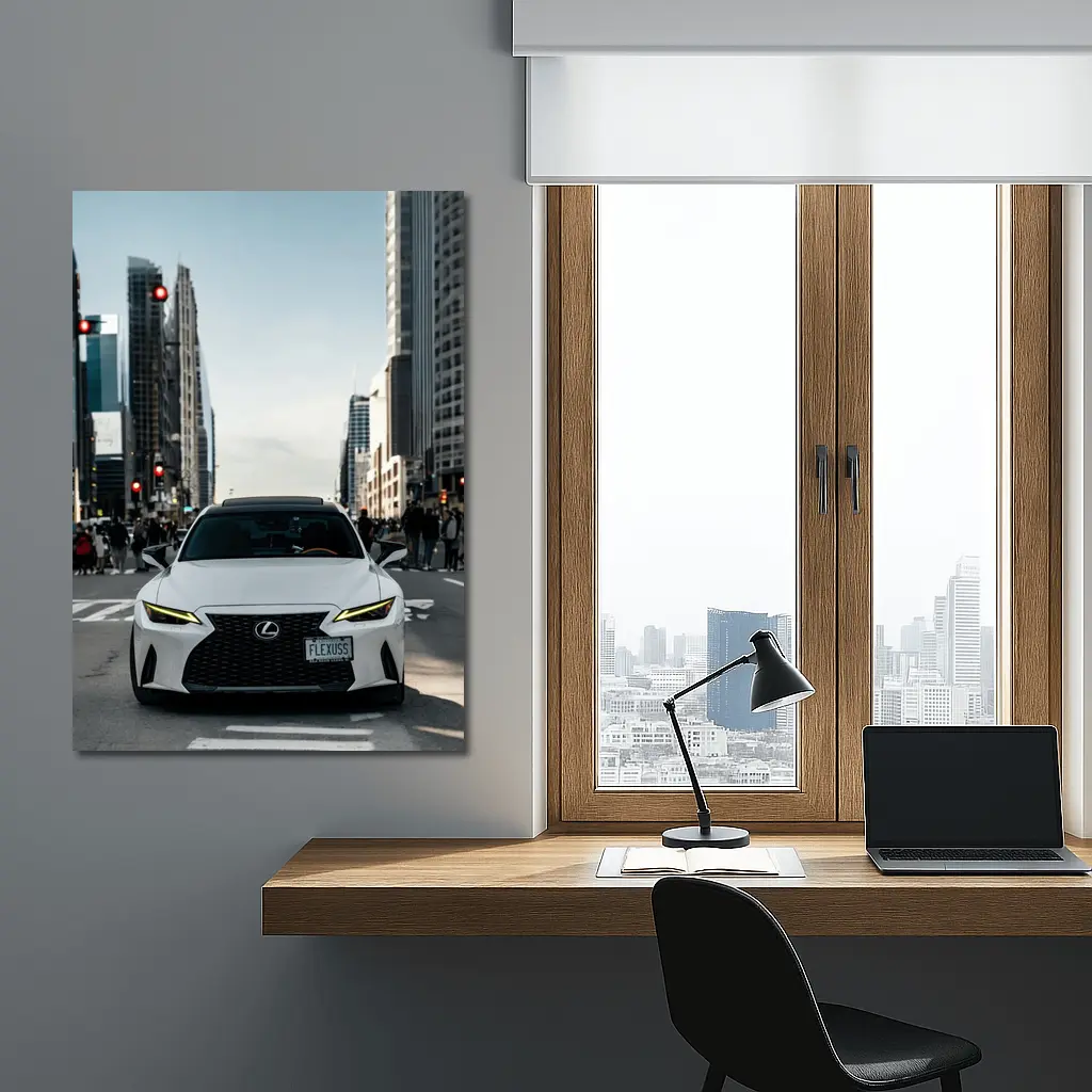 White Lexus IS City Street Front View – Wall Art