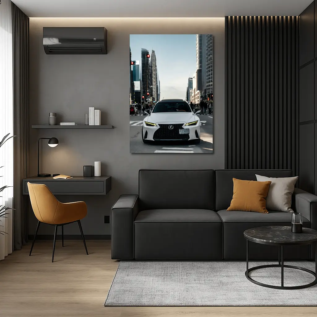 White Lexus IS City Street Front View – Wall Art