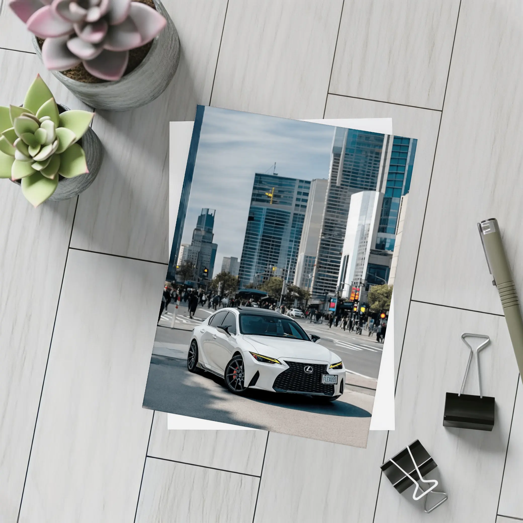Lexus IS White Sedan City Streets – Postcards