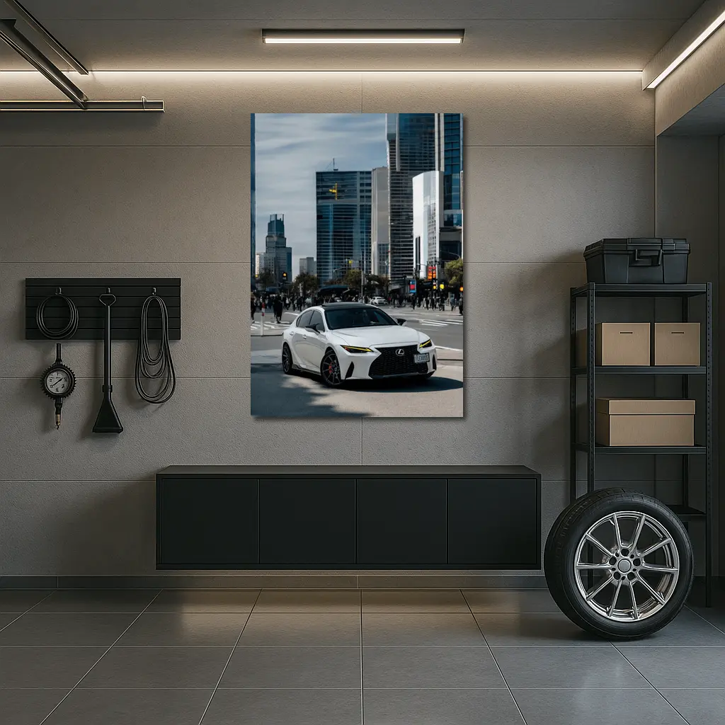 Lexus IS White Sedan City Streets – Wall Art