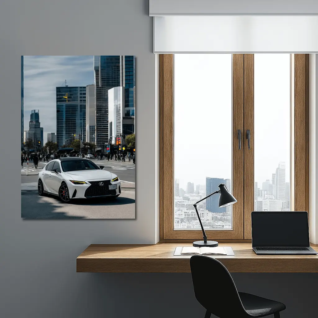 Lexus IS White Sedan City Streets – Wall Art