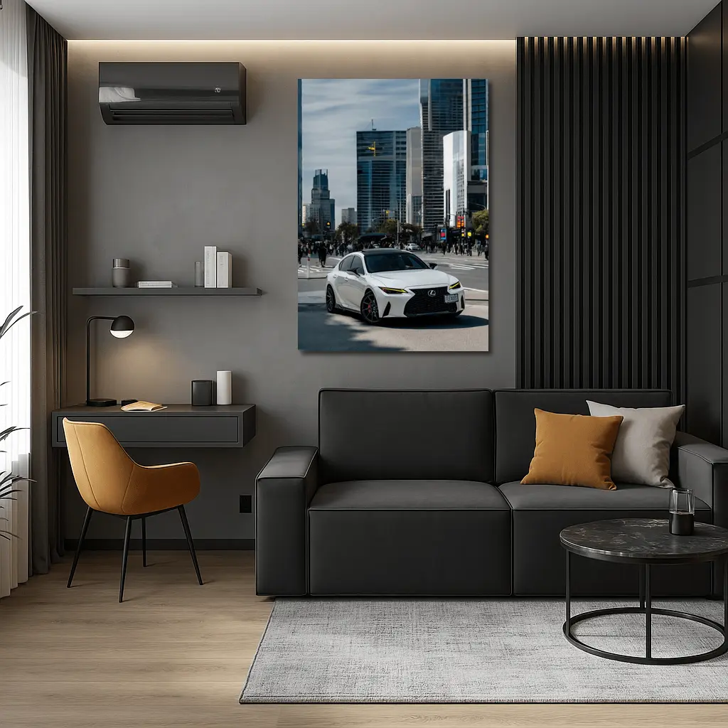 Lexus IS White Sedan City Streets – Wall Art