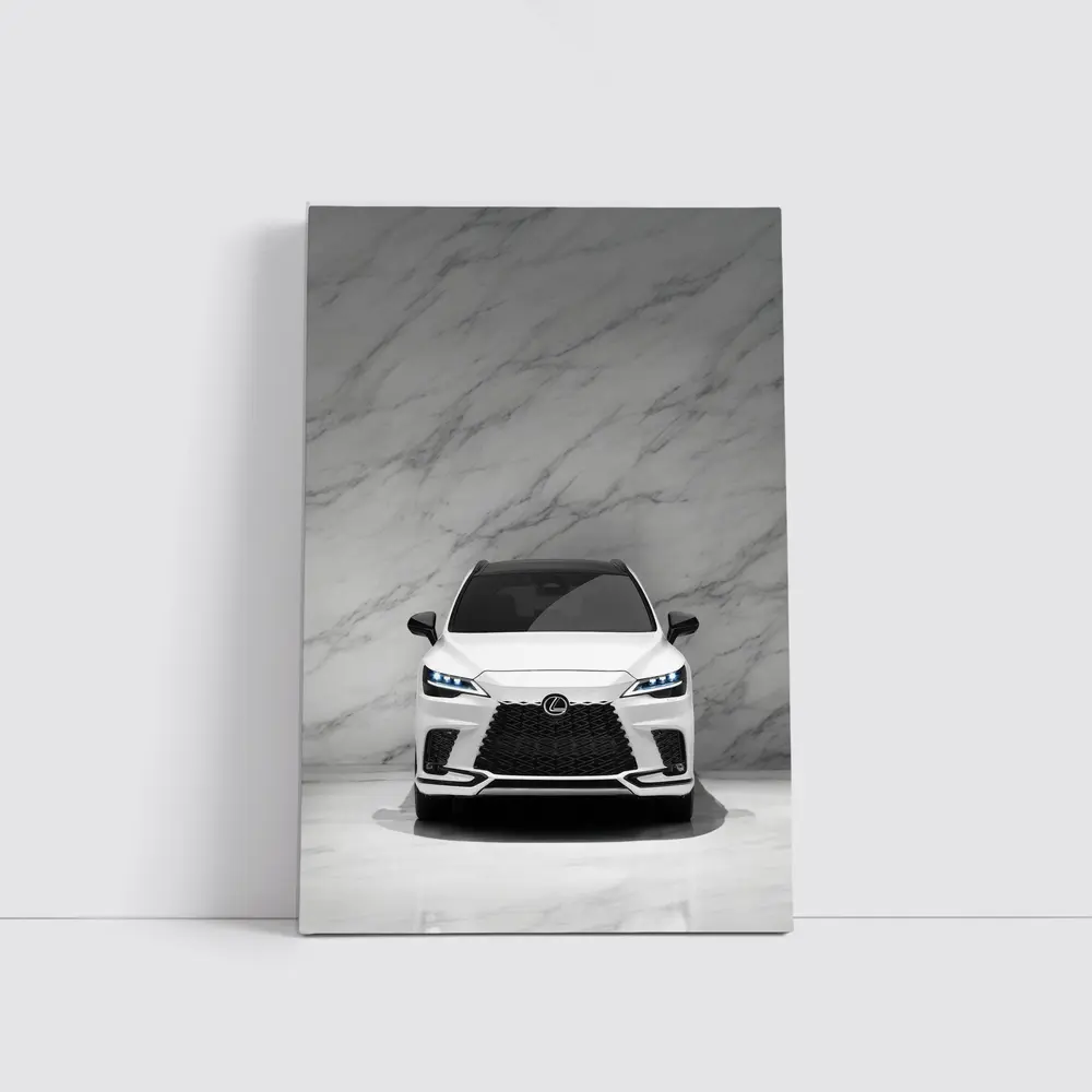 Lexus RX White Front View Marble Background – Wall Art