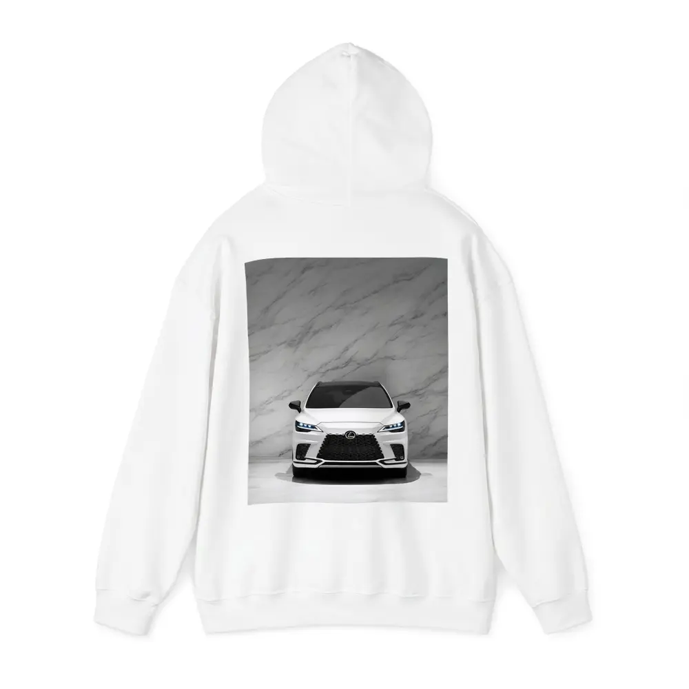 Lexus RX White Front View Marble Background – Hoodies