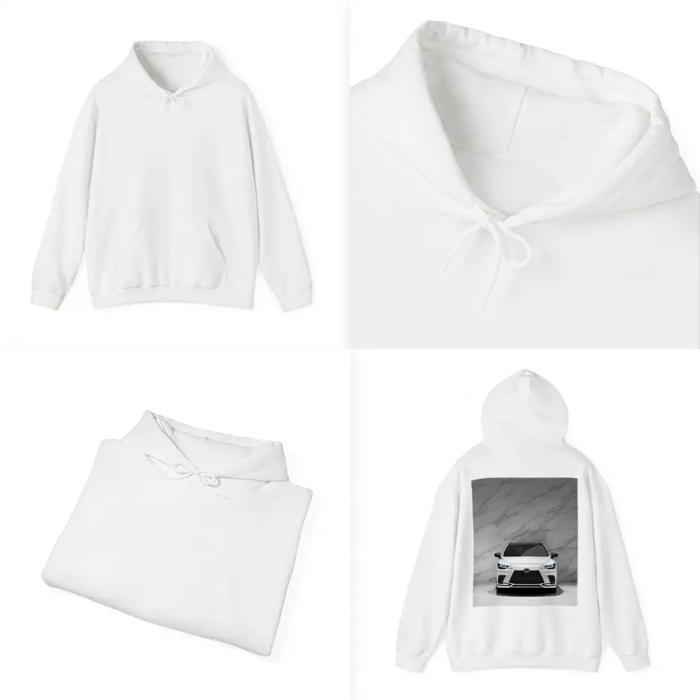 Lexus RX White Front View Marble Background – Hoodies
