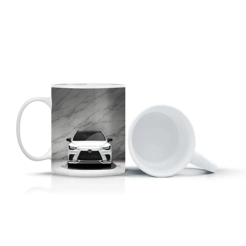 Lexus RX White Front View Marble Background – Mugs
