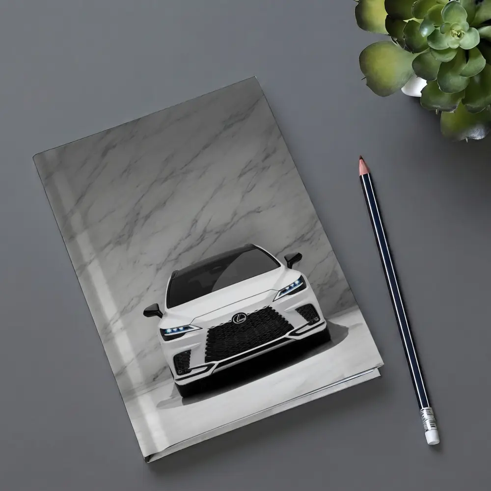 Lexus RX White Front View Marble Background – Notebooks
