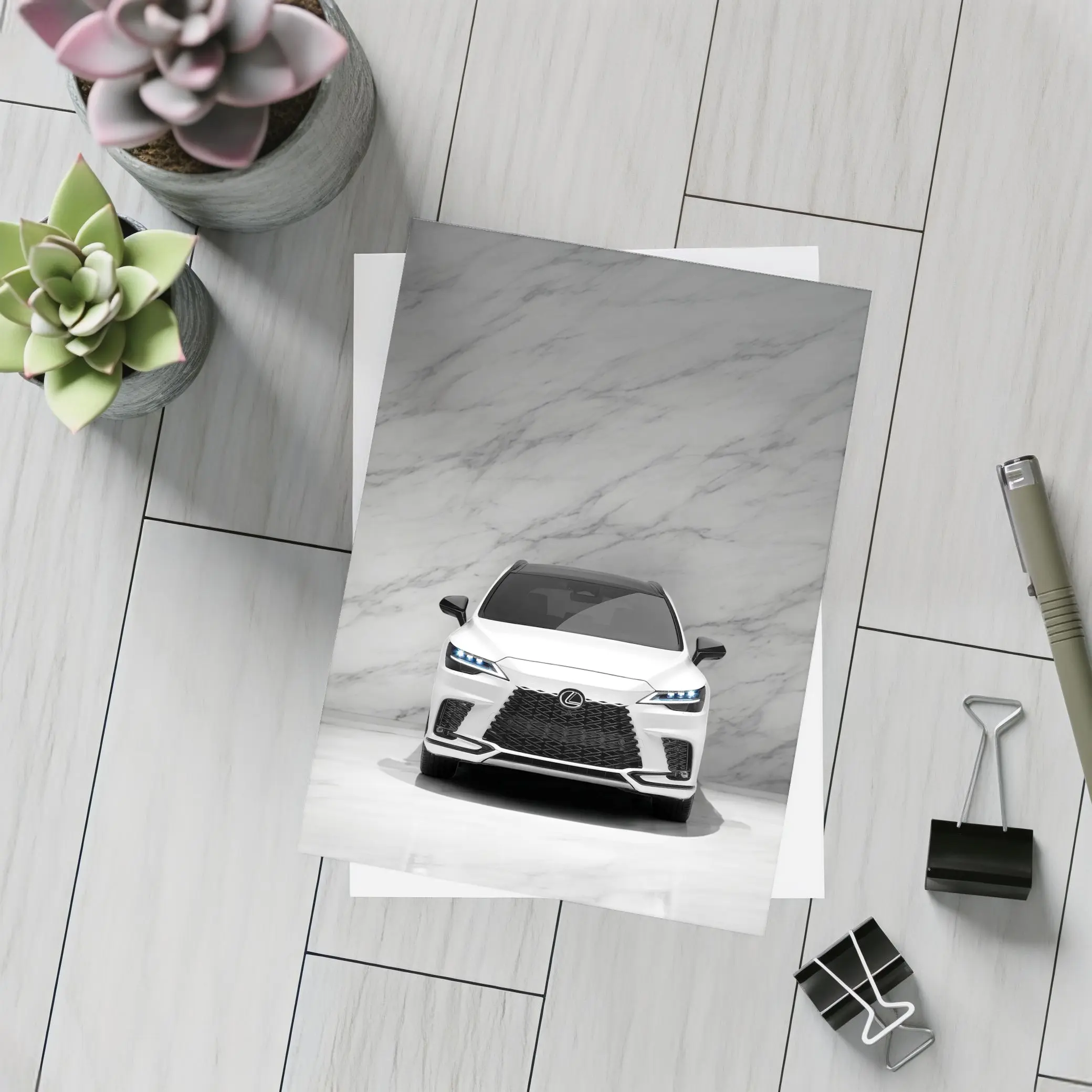 Lexus RX White Front View Marble Background – Postcards