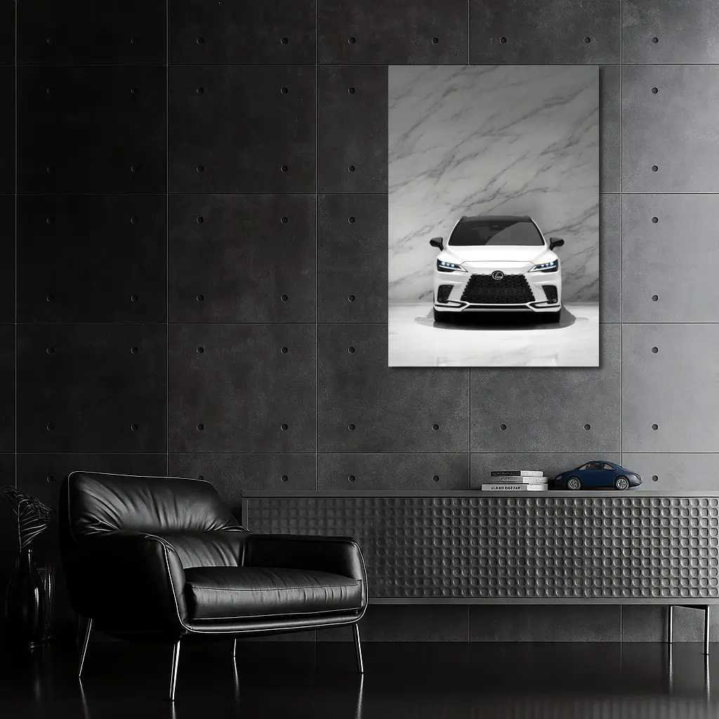 Lexus RX White Front View Marble Background – Wall Art
