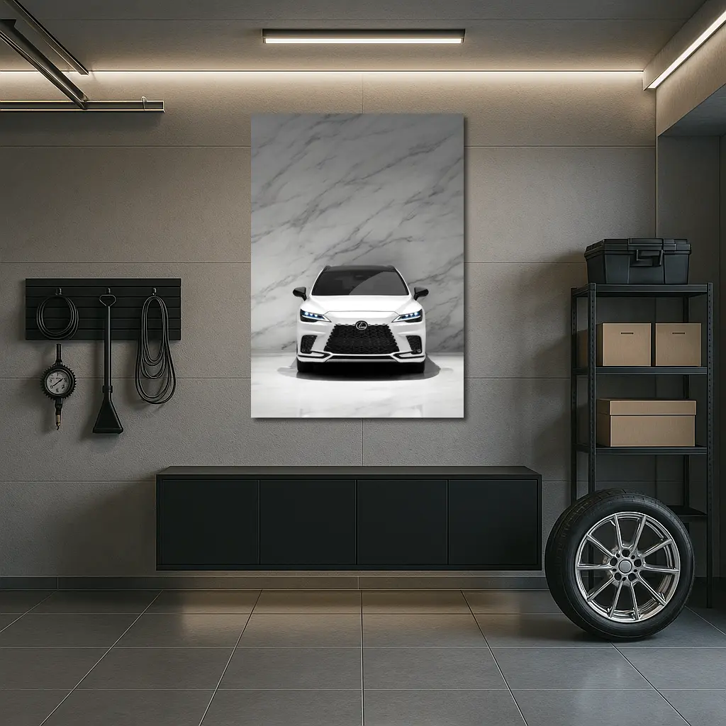 Lexus RX White Front View Marble Background – Wall Art