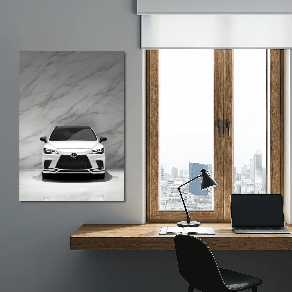 Lexus RX White Front View Marble Background – Wall Art