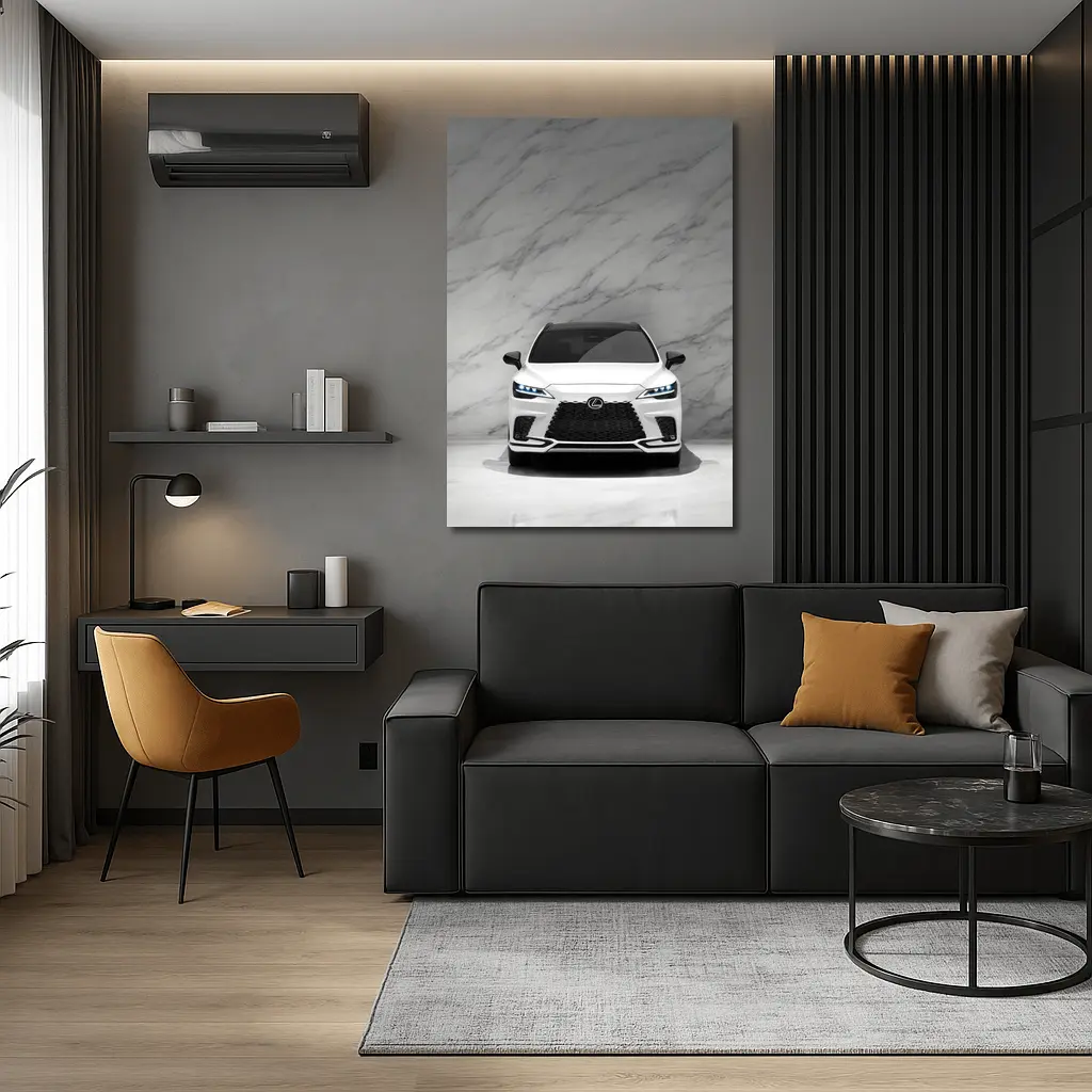Lexus RX White Front View Marble Background – Wall Art
