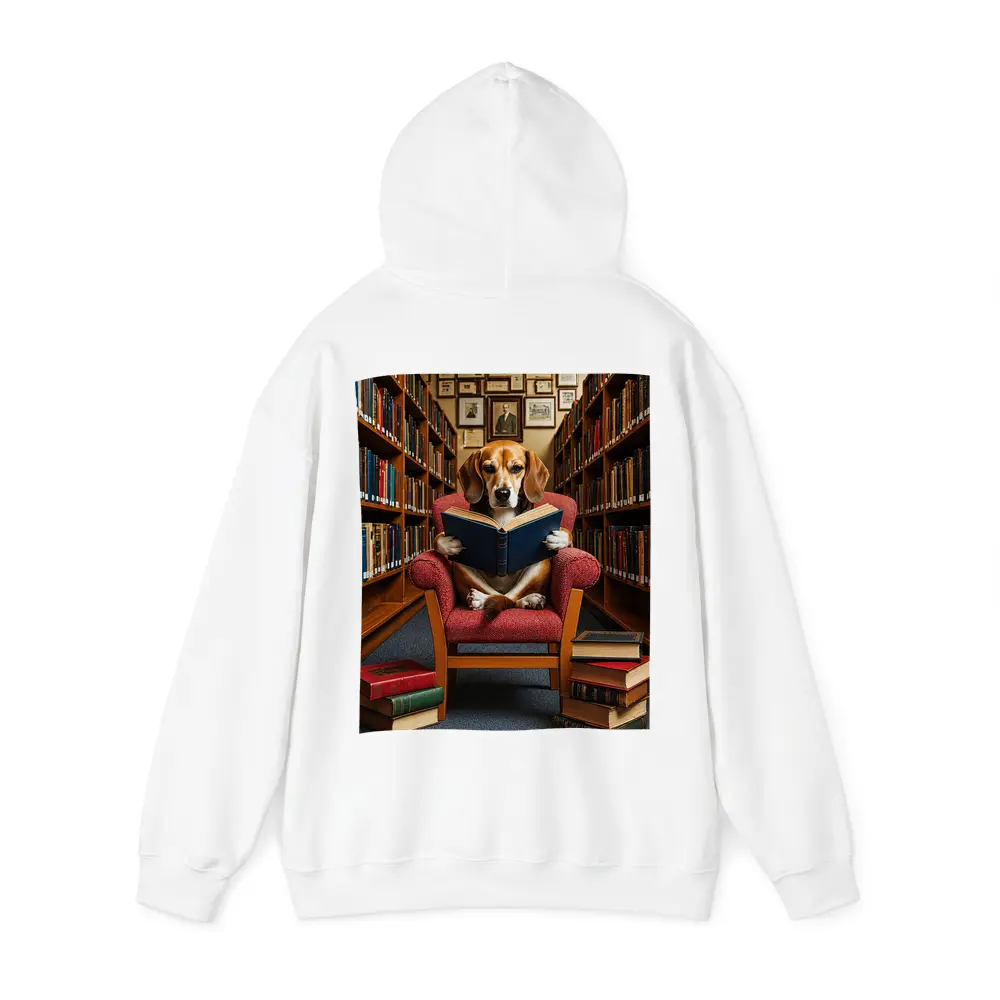 Beagle Reading Book in Library Chair – Hoodies