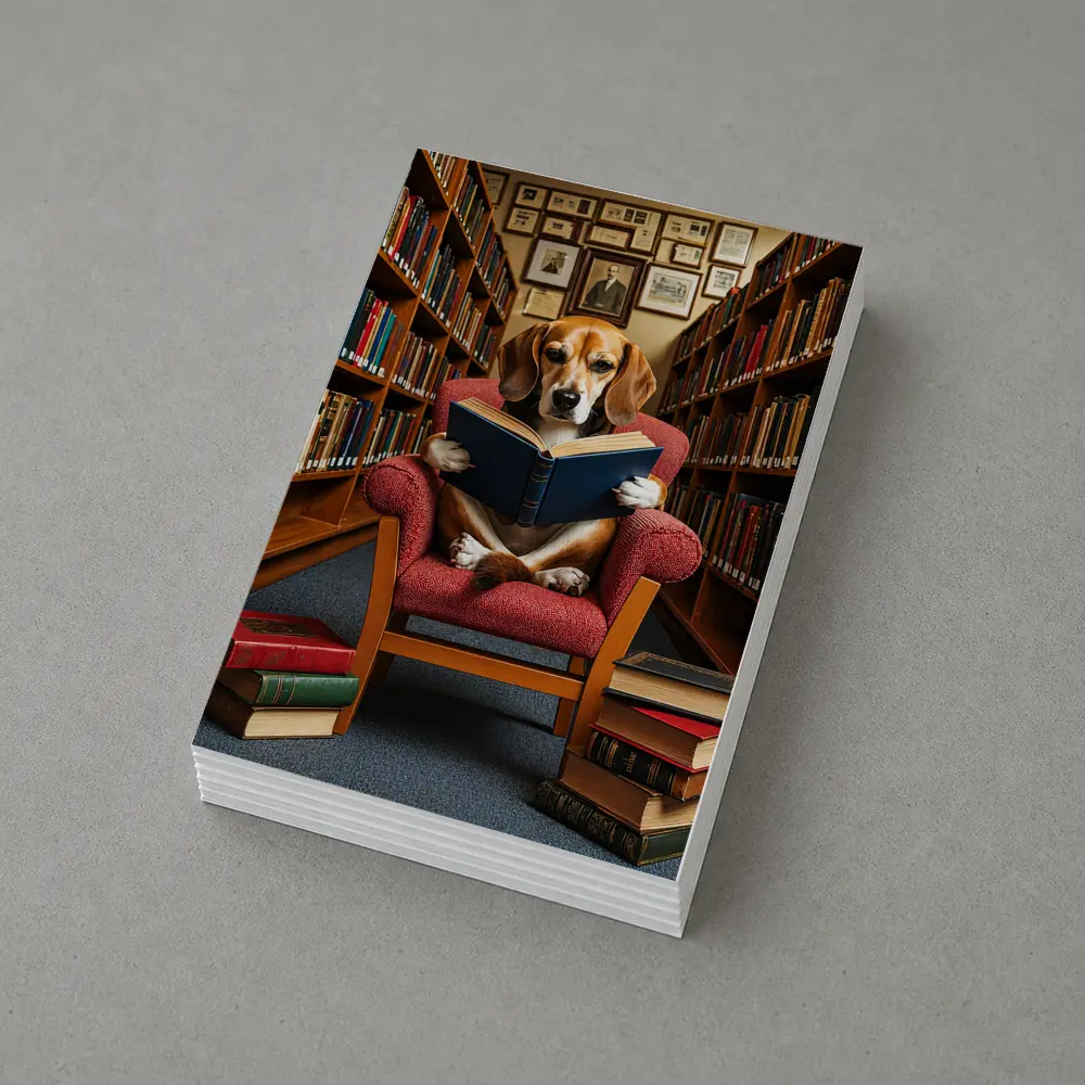 Beagle Reading Book in Library Chair – Postcards
