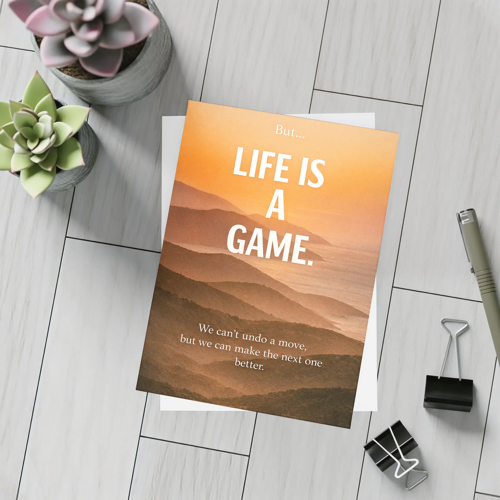 Life Is A Game Motivational Sunset Quote – Postcards
