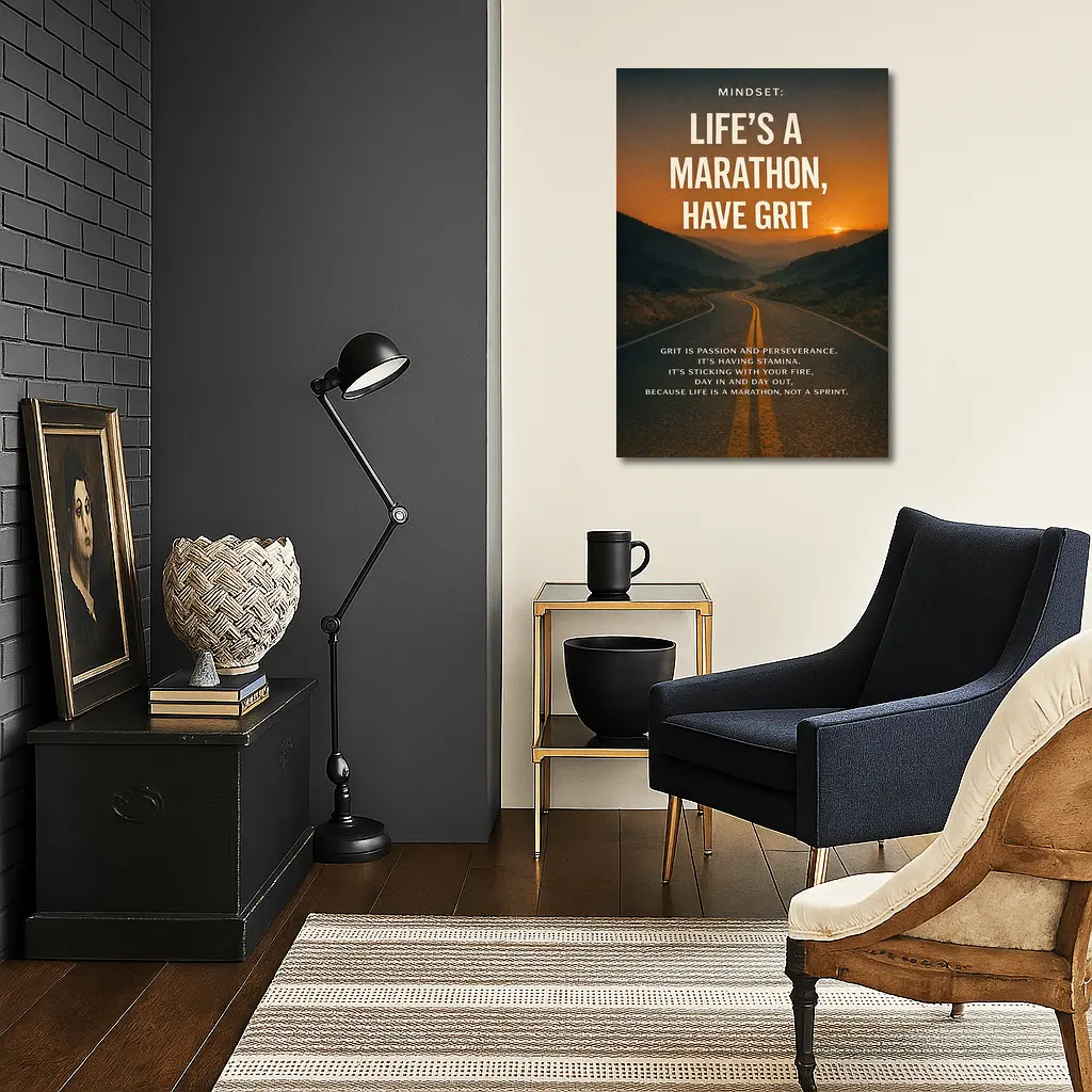 Life Marathon Grit Mindset Motivational Road Quote – Wall Art