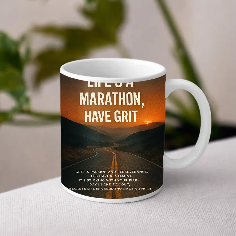 Life Marathon Grit Mindset Motivational Road Quote – Mugs