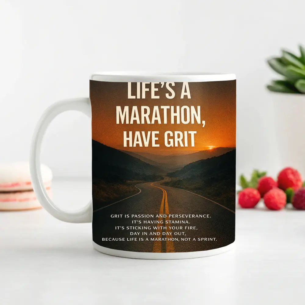 Life Marathon Grit Mindset Motivational Road Quote – Mugs