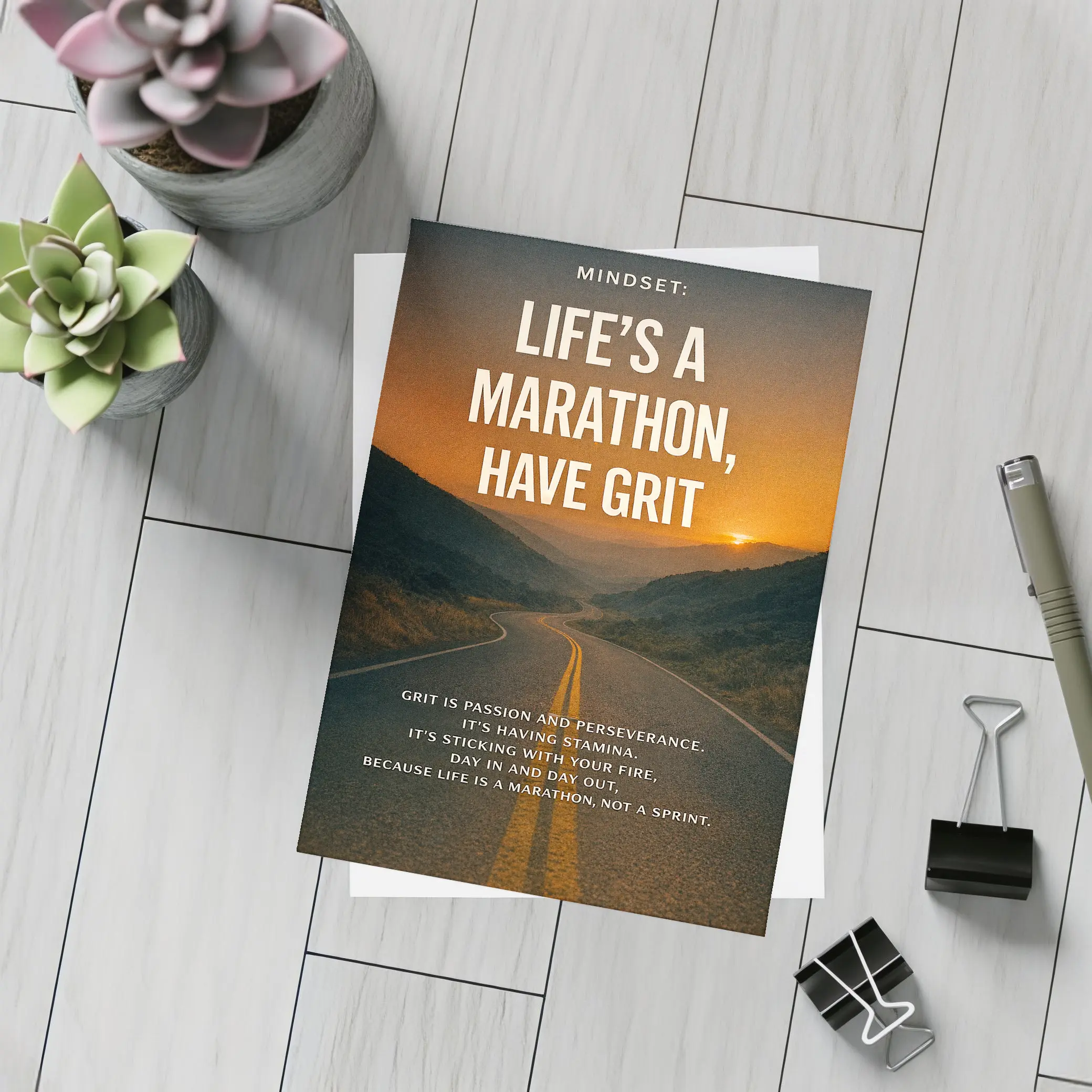 Life Marathon Grit Mindset Motivational Road Quote – Postcards