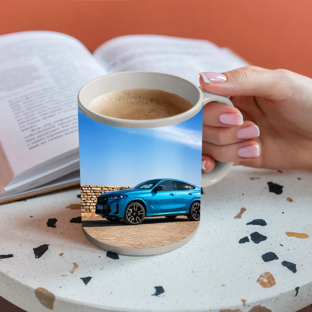 BMW X6 M Blue Parked Stone Wall – Mugs