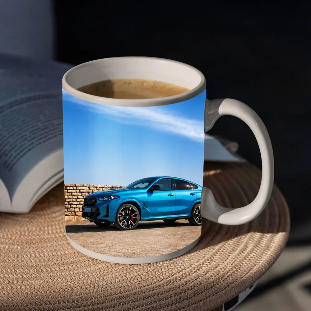 BMW X6 M Blue Parked Stone Wall – Mugs