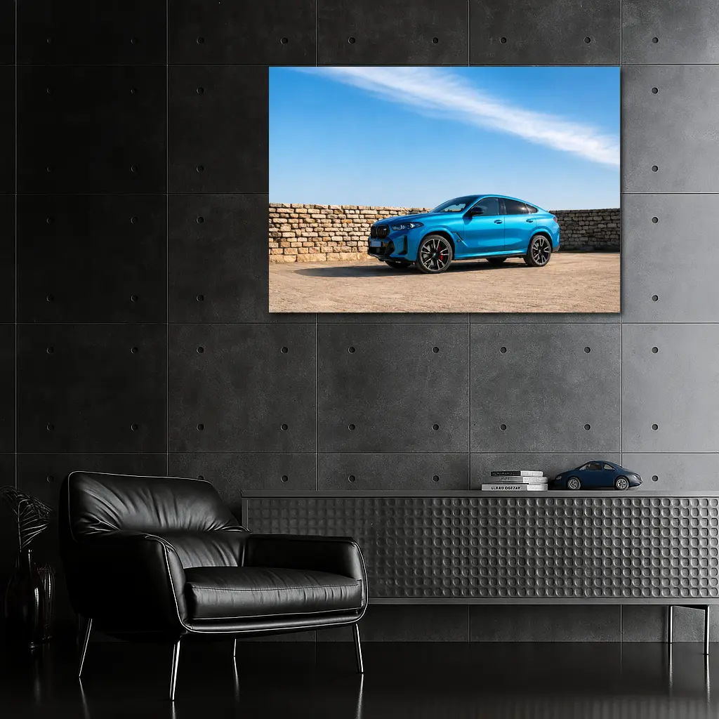 BMW X6 M Blue Parked Stone Wall – Wall Art