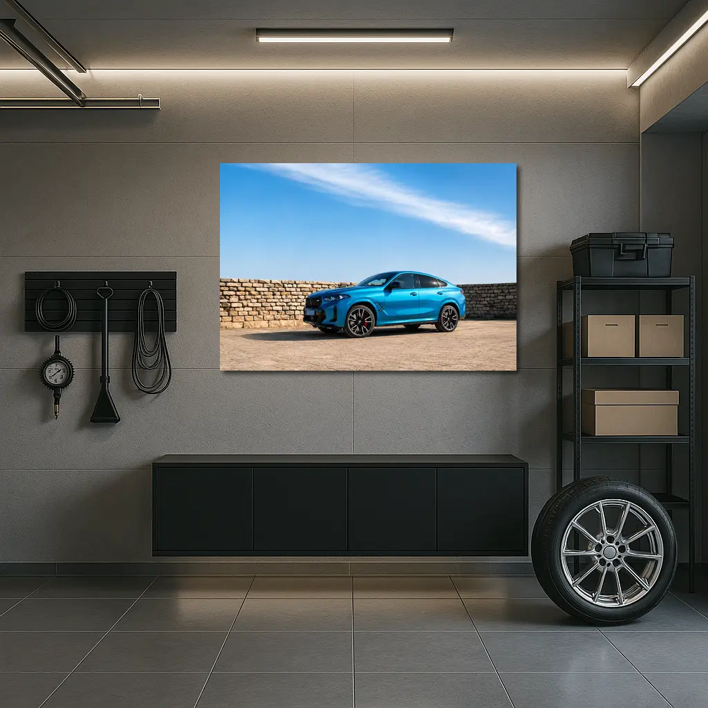 BMW X6 M Blue Parked Stone Wall – Wall Art