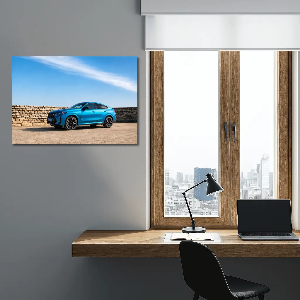 BMW X6 M Blue Parked Stone Wall – Wall Art