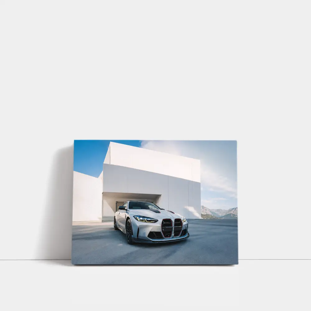 BMW M4 CSL Silver Against White Architecture – Wall Art