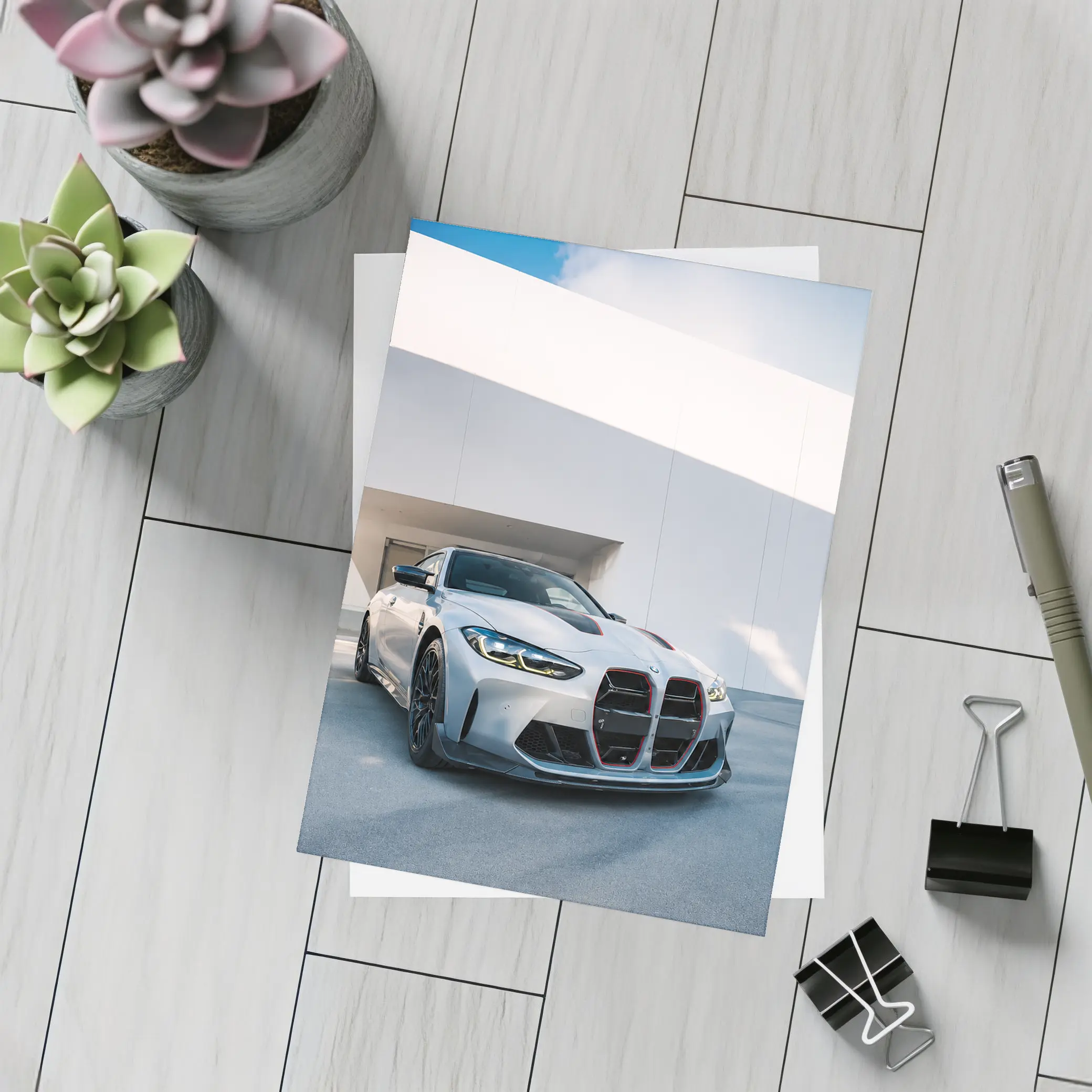 BMW M4 CSL Silver Against White Architecture – Postcards
