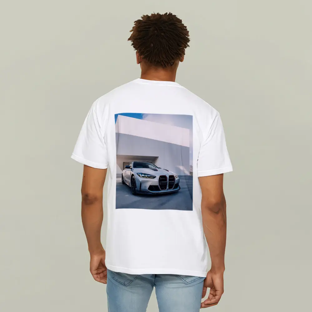 BMW M4 CSL Silver Against White Architecture – T-Shirts