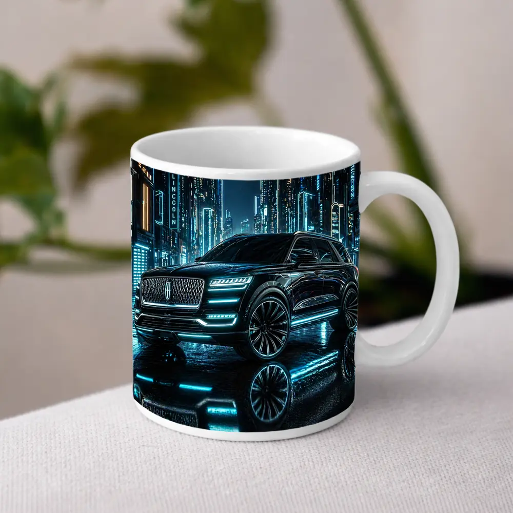 Lincoln Navigator Black Neon City Night – Mugs