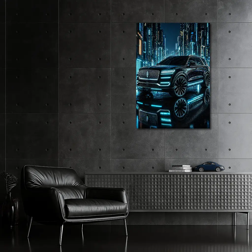 Lincoln Navigator Black Neon City Night – Wall Art
