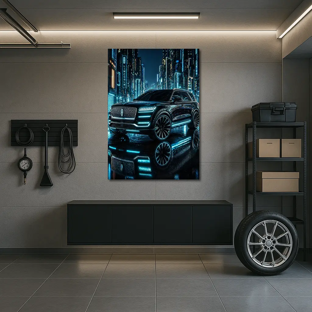 Lincoln Navigator Black Neon City Night – Wall Art