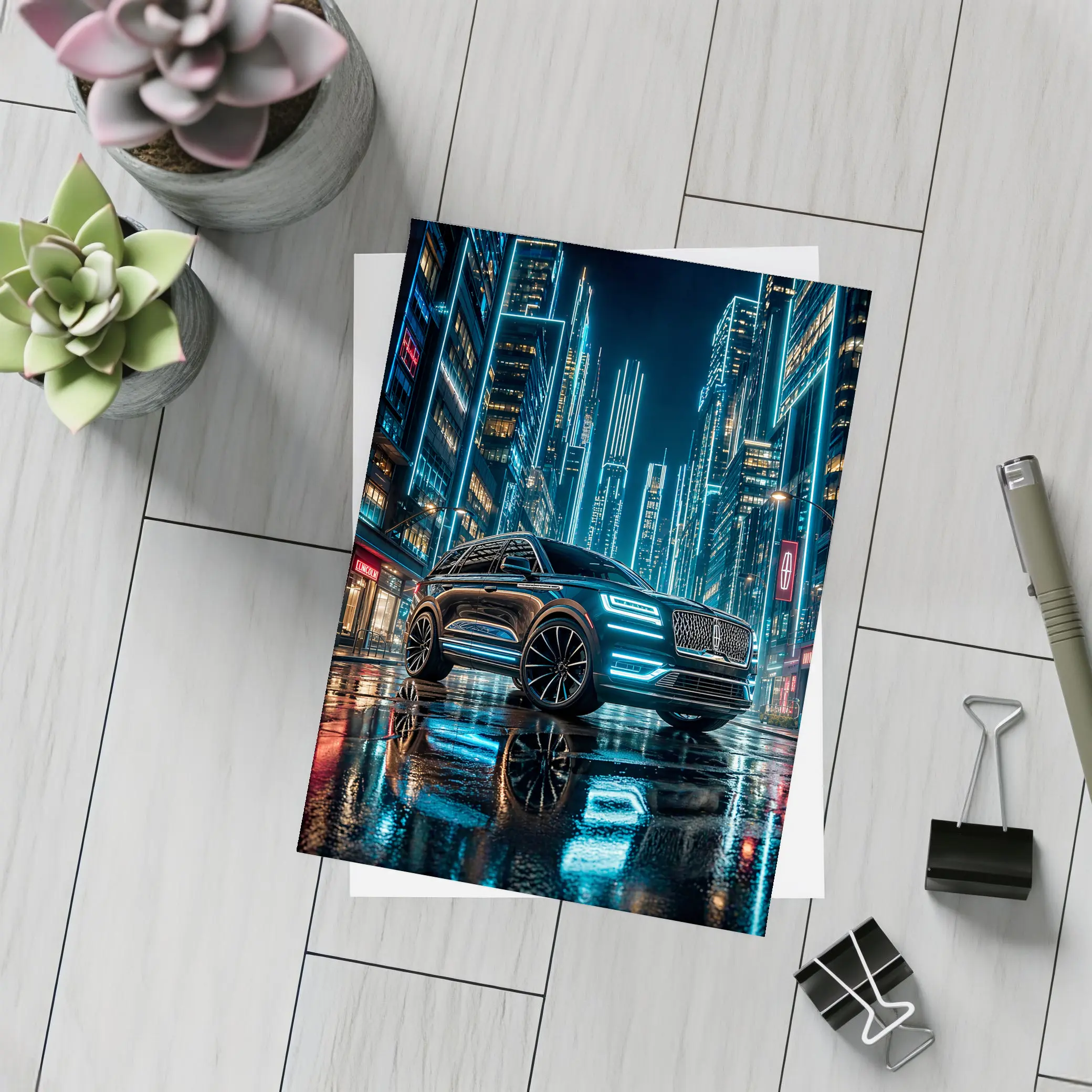 Lincoln Navigator Neon City Night Street – Postcards