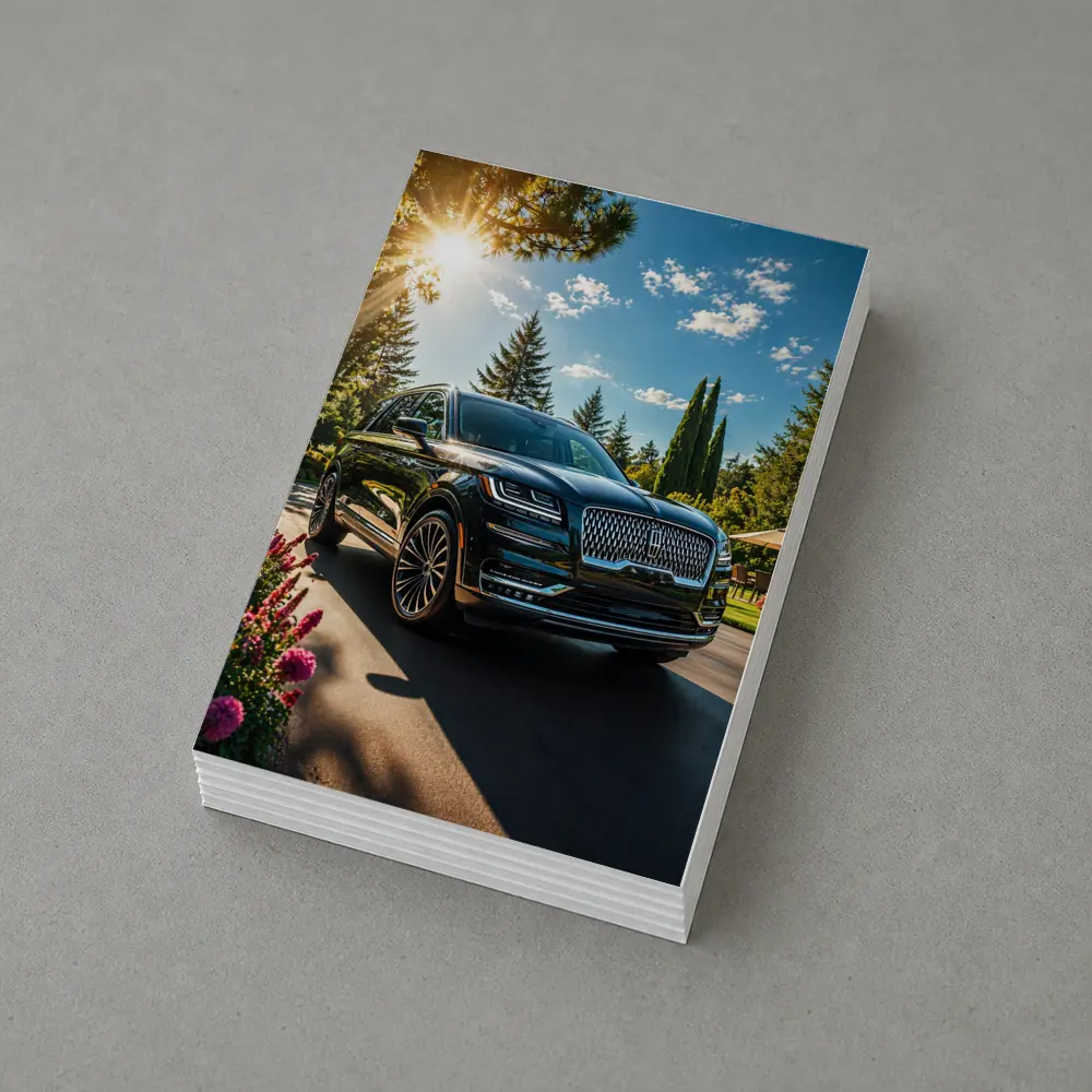 Lincoln Navigator Black SUV Sunny Garden Setting – Postcards