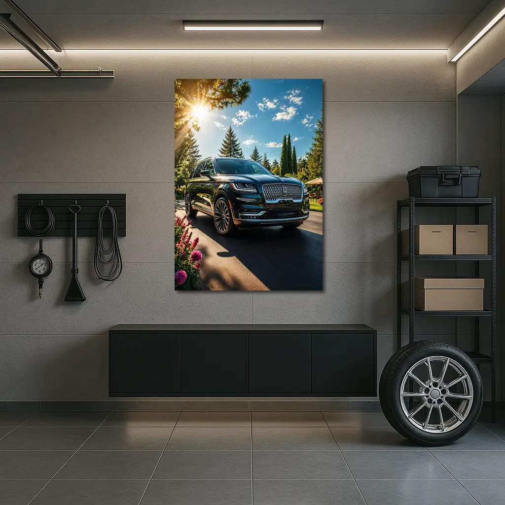 Lincoln Navigator Black SUV Sunny Garden Setting – Wall Art