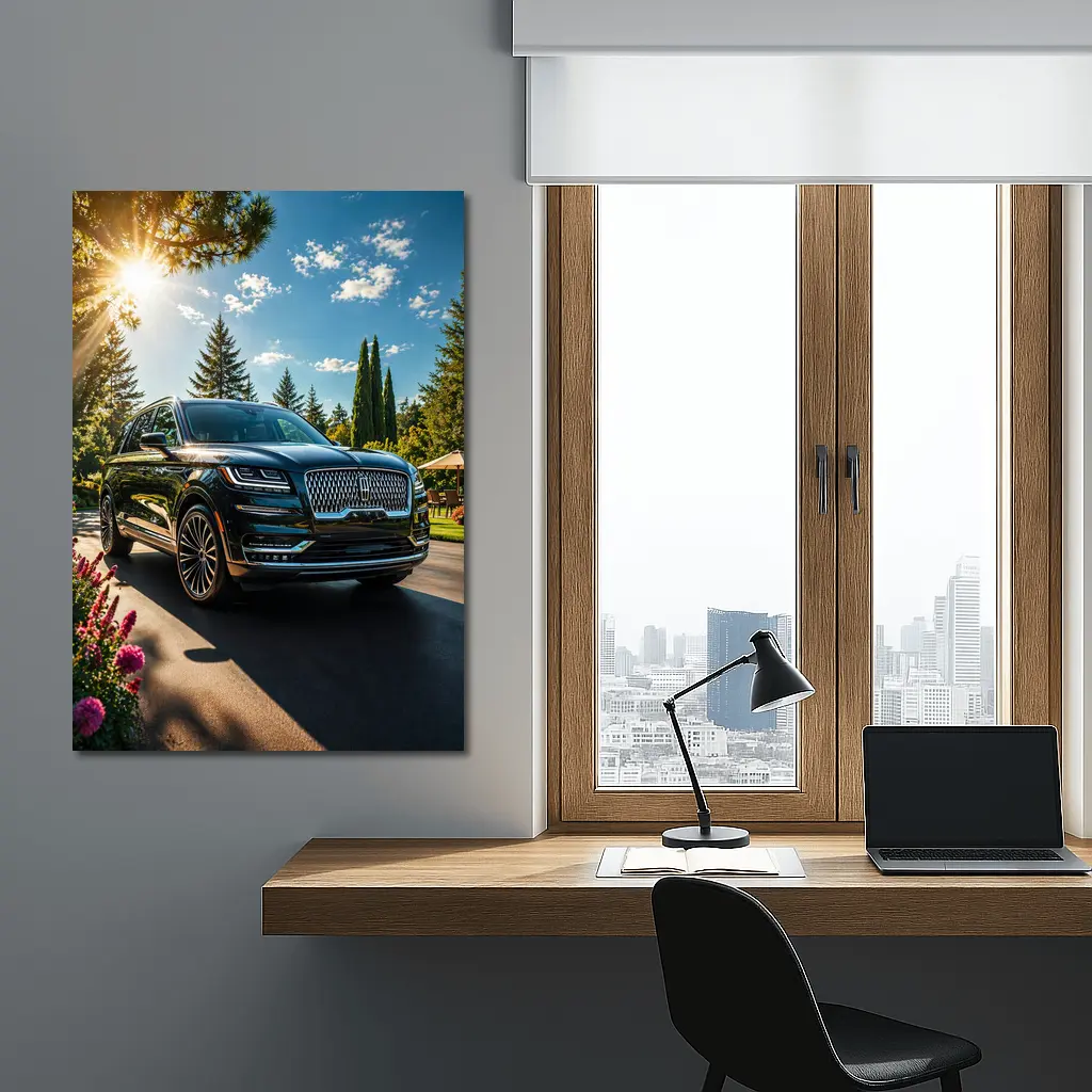 Lincoln Navigator Black SUV Sunny Garden Setting – Wall Art