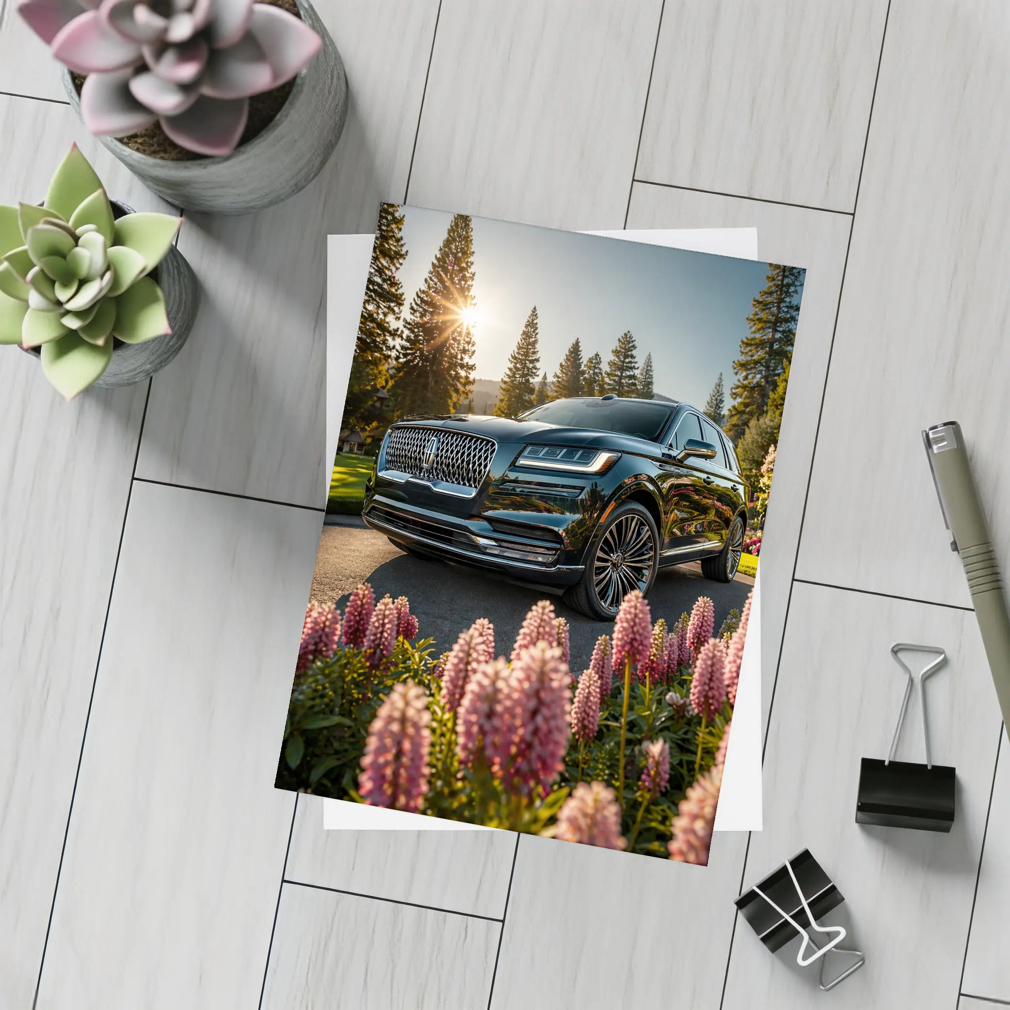 Lincoln Aviator Black SUV Sunny Forest Setting – Postcards