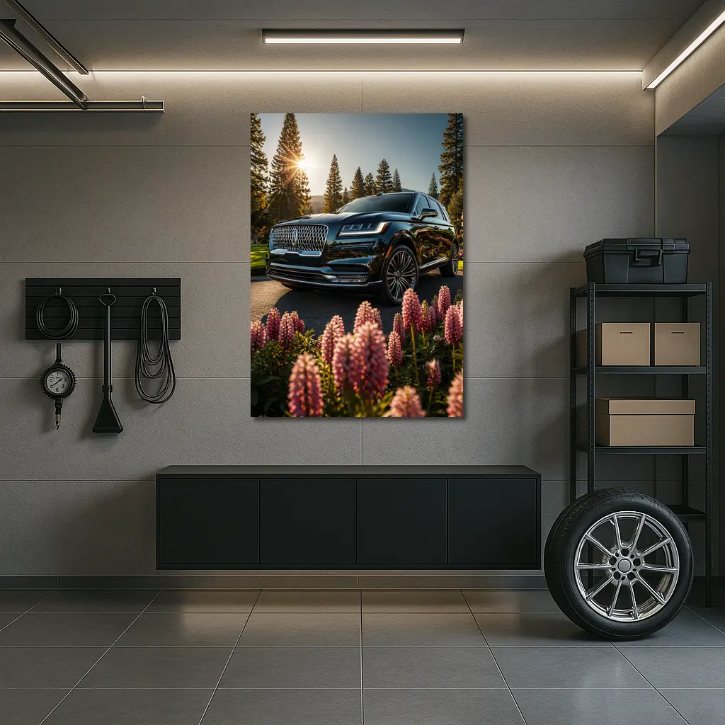 Lincoln Aviator Black SUV Sunny Forest Setting – Wall Art