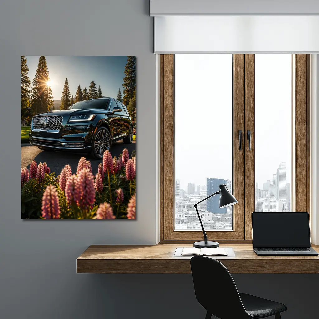 Lincoln Aviator Black SUV Sunny Forest Setting – Wall Art