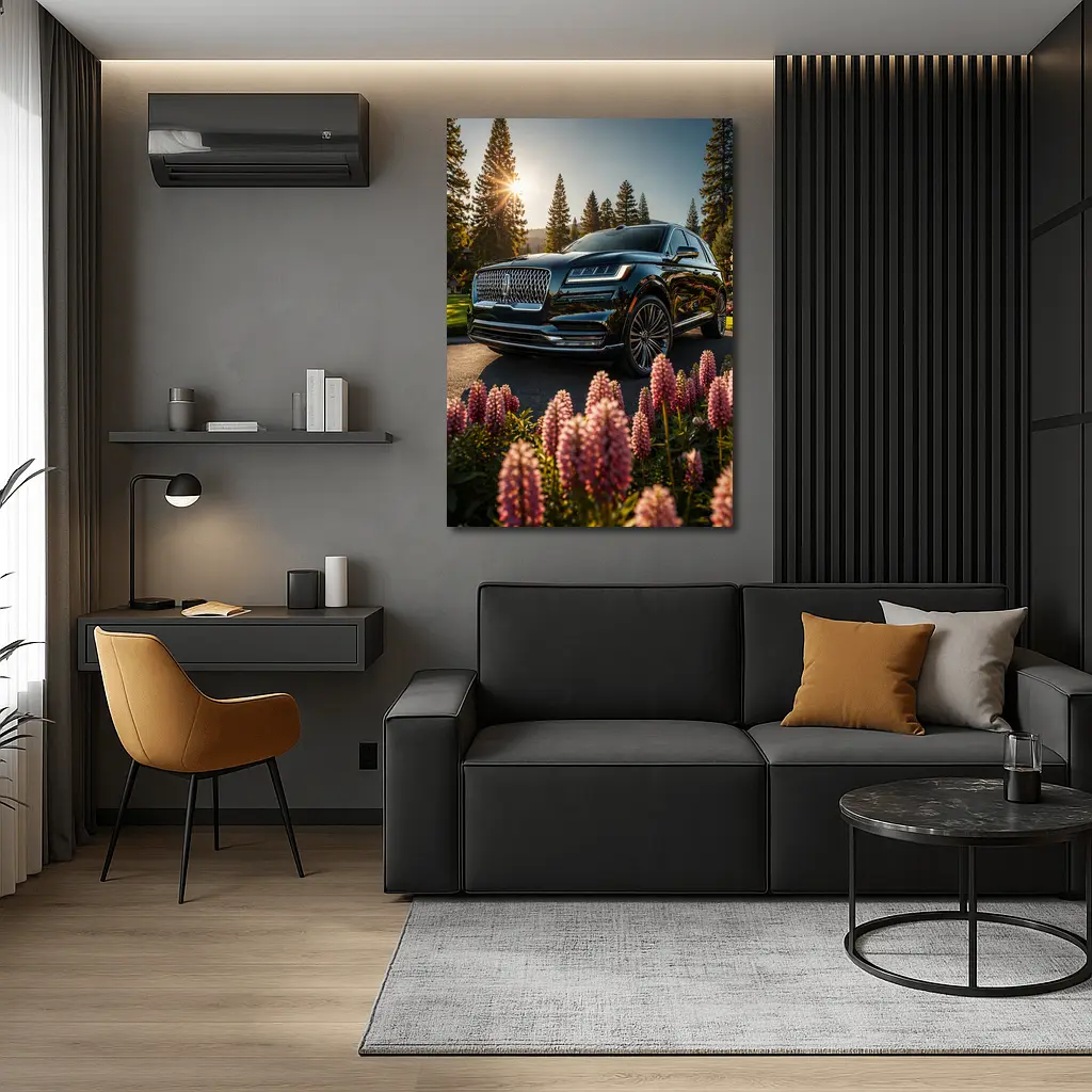 Lincoln Aviator Black SUV Sunny Forest Setting – Wall Art